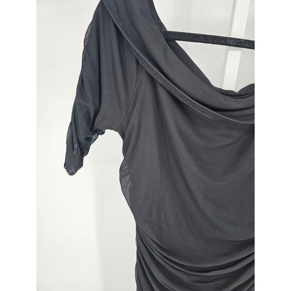 Venus Women's Black Summer Collar Ruched Short Sleeve Casual Midi Dress Size L - Picture 2 of 4